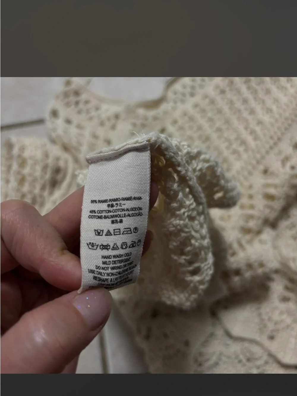 Free People Cream Crochet Open-Knit Scoop Sweater Top